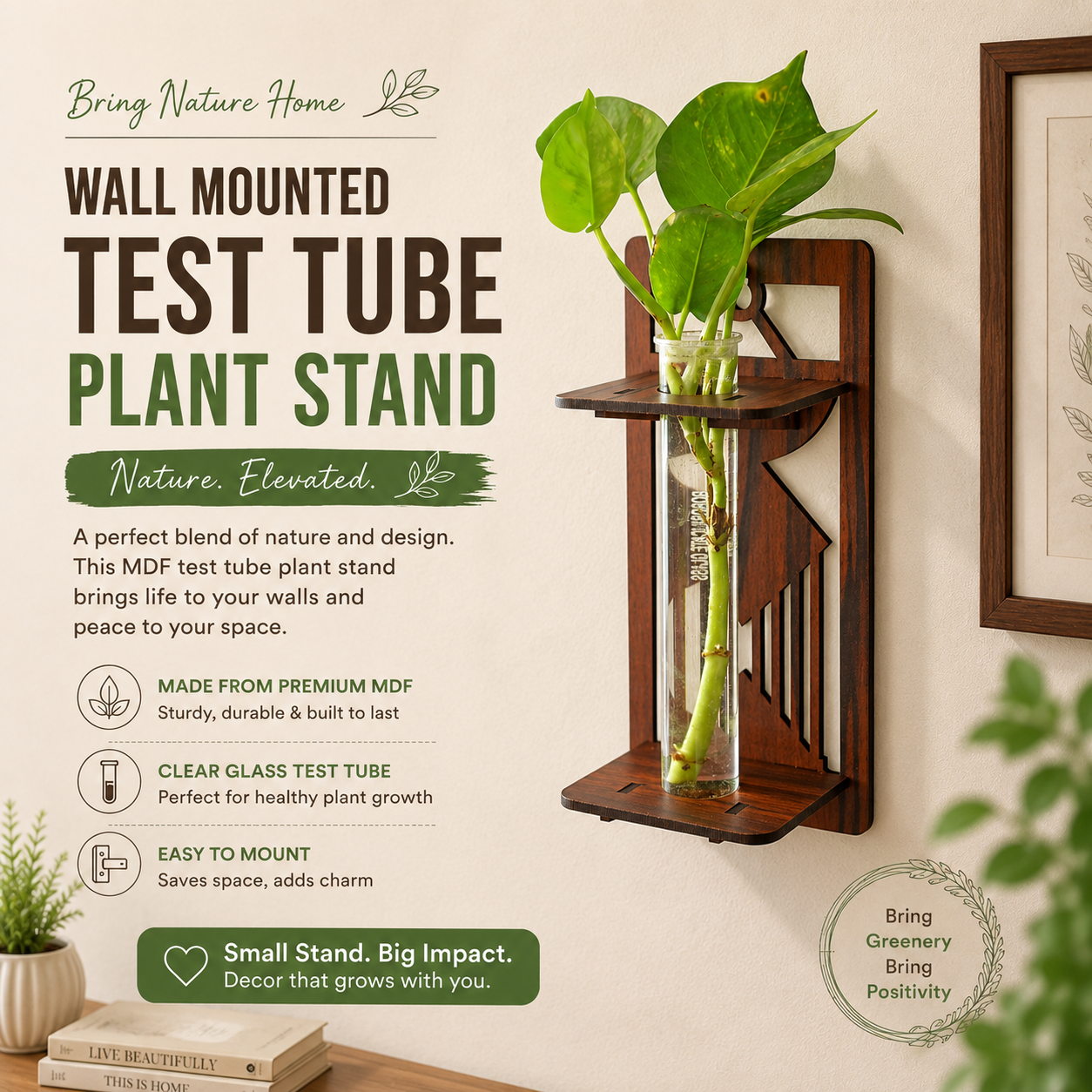 Wall Hanging Wooden Test Tube Planter Set of 2