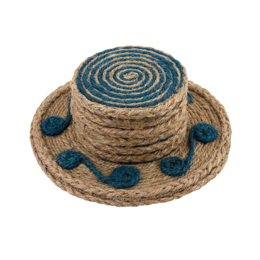 Jute Blue Flower Coaster Set, handmade coaster set , Round design Blue coasters CS019
