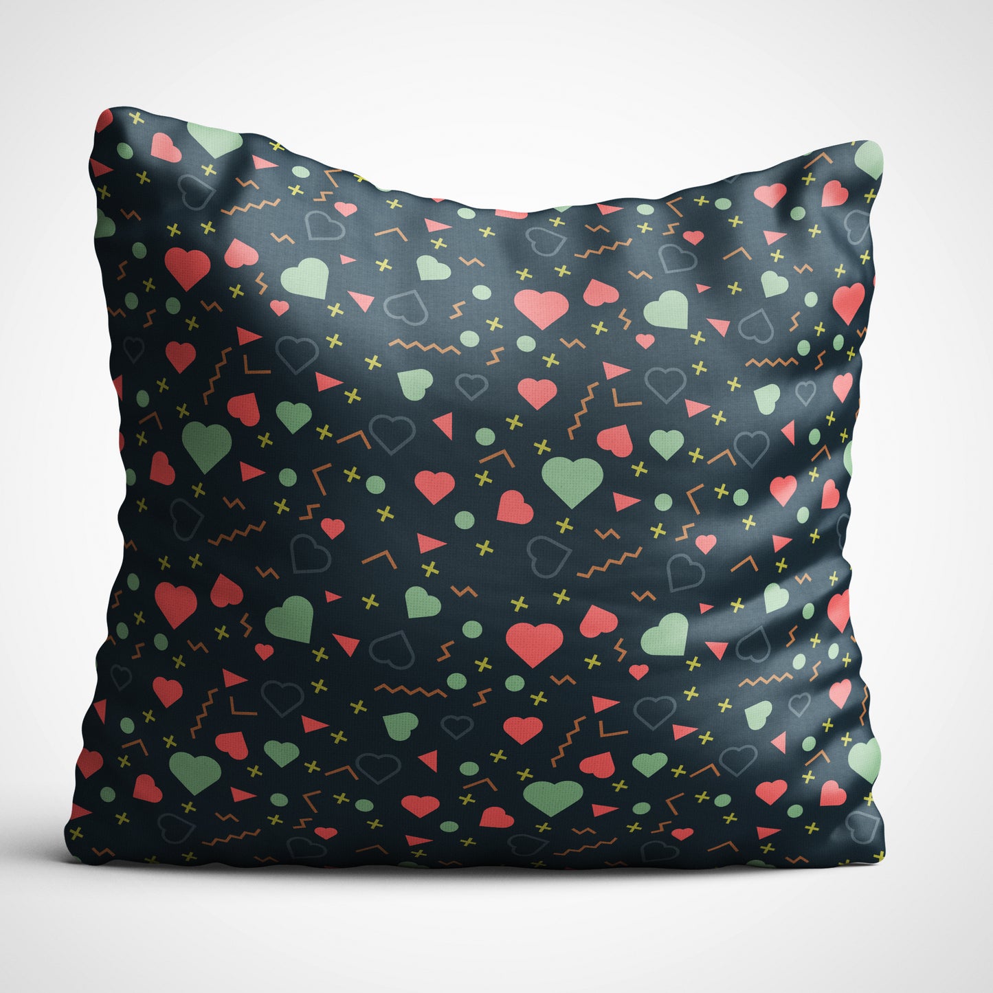 Indiyaza gift Little Multicolour Hearts Digitally Printed Throw Pillow Cover/Case in Micro Stain Fabric Decorative for Couch Bed Car 12x12 cm Single with Filler Ocean Green