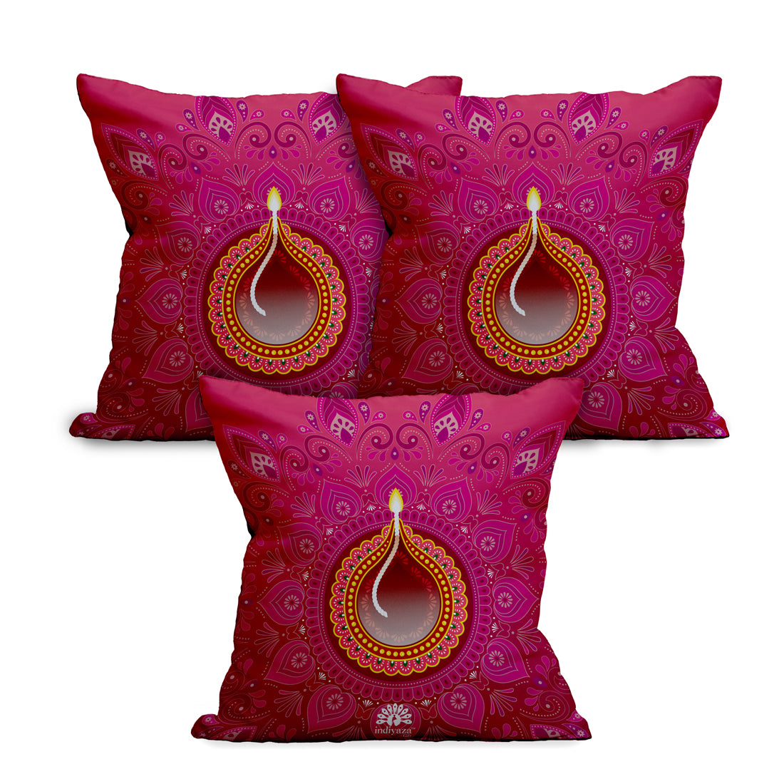 Indiyaza Gift Cushion Cover Rangoli Micro Satin Cushion cover 12"X12" Set of 3