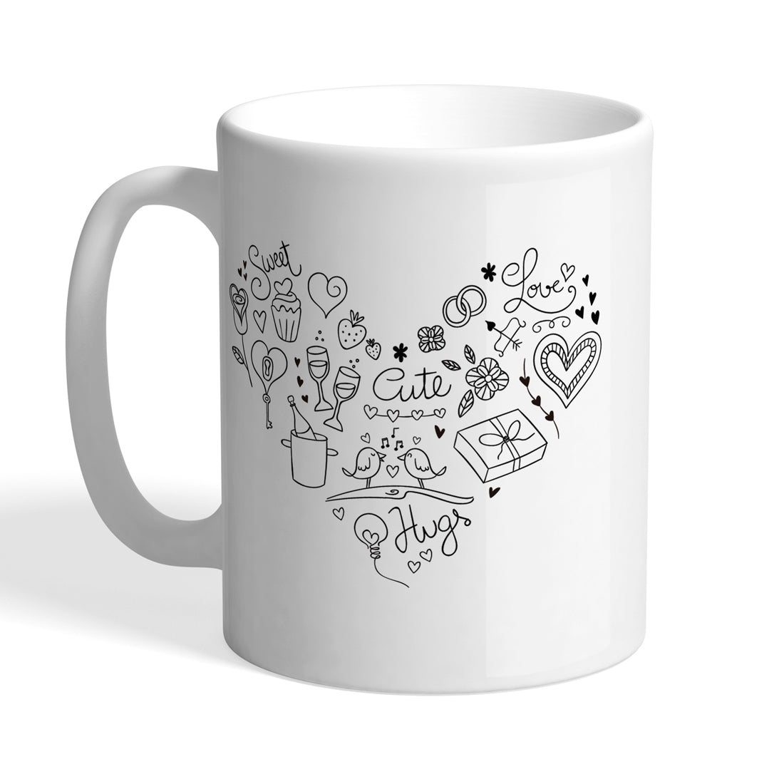 Indiyaza Gift Kitchen Different Love Design Sweet Love Cute Hugs Printed Ceramic Round Shape Tea and Coffee Mug&Cup Black (330ml)
