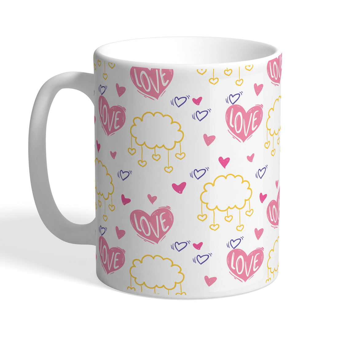 Indiyaza Gift Kitchen Love Print and Tree Design Printed Ceramic Round Shape Tea and Coffee Mug&Cup Pink (330ml)