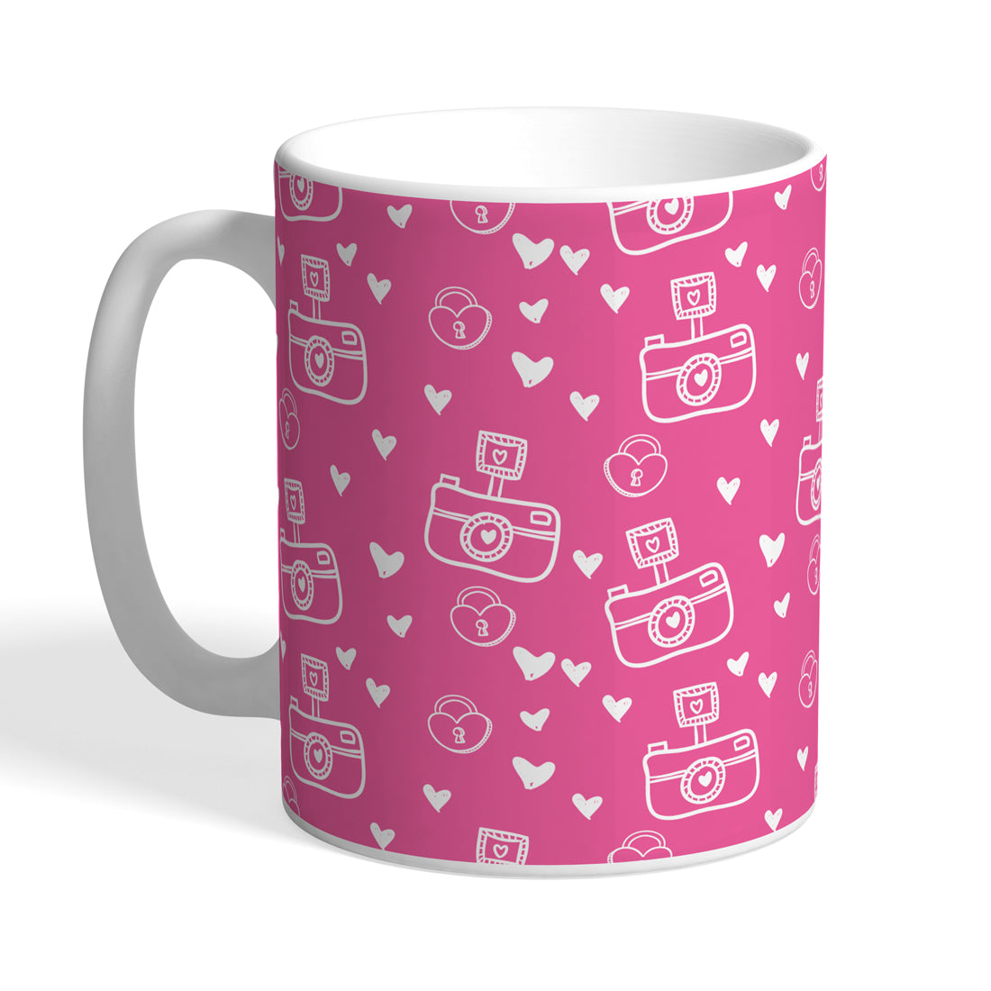 Indiyaza Gift Kitchen Lock Design Similar Love Design Printed Ceramic Round Shape Tea and Coffee Mug&Cup Pink (330ml)