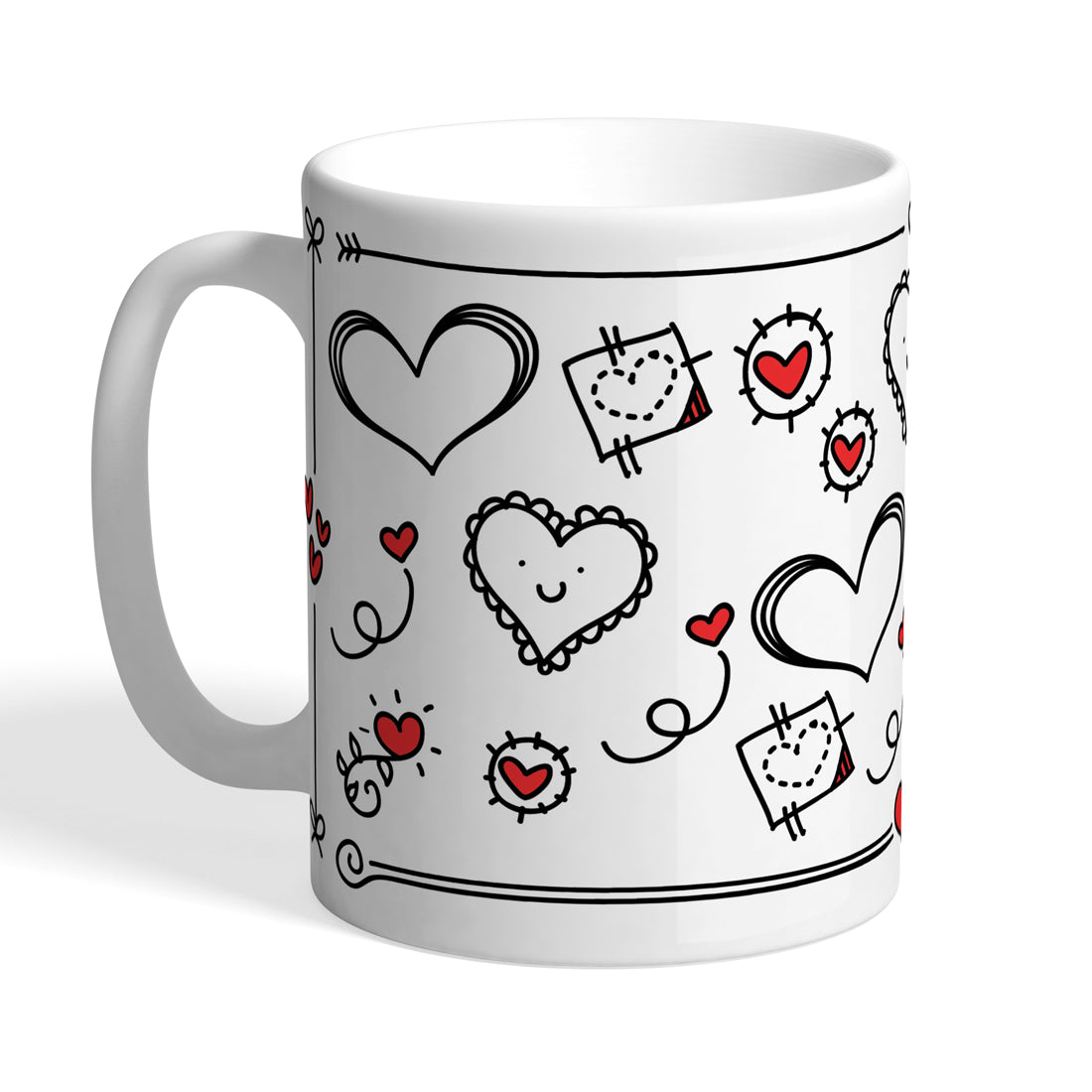 Indiyaza Gift Kitchen Décor Beautiful Watch ,Mouth and Floral Design With Love Design Printed Ceramic Round Shape Milk and Water Mug Black (330ml)