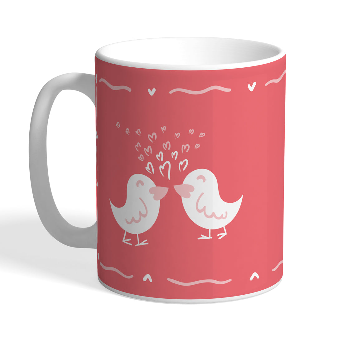 Indiyaza Gift Kitchen Décor Beautiful Bird Couple Design With Love Design Printed Ceramic Round Shape Milk and Water Mug Red (330ml)