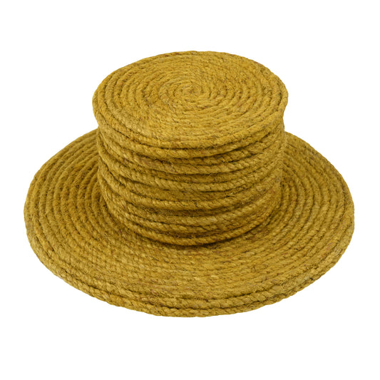 Jute Yellow Coaster Set, handmade coaster set , Round design Yellow coasters CS015,