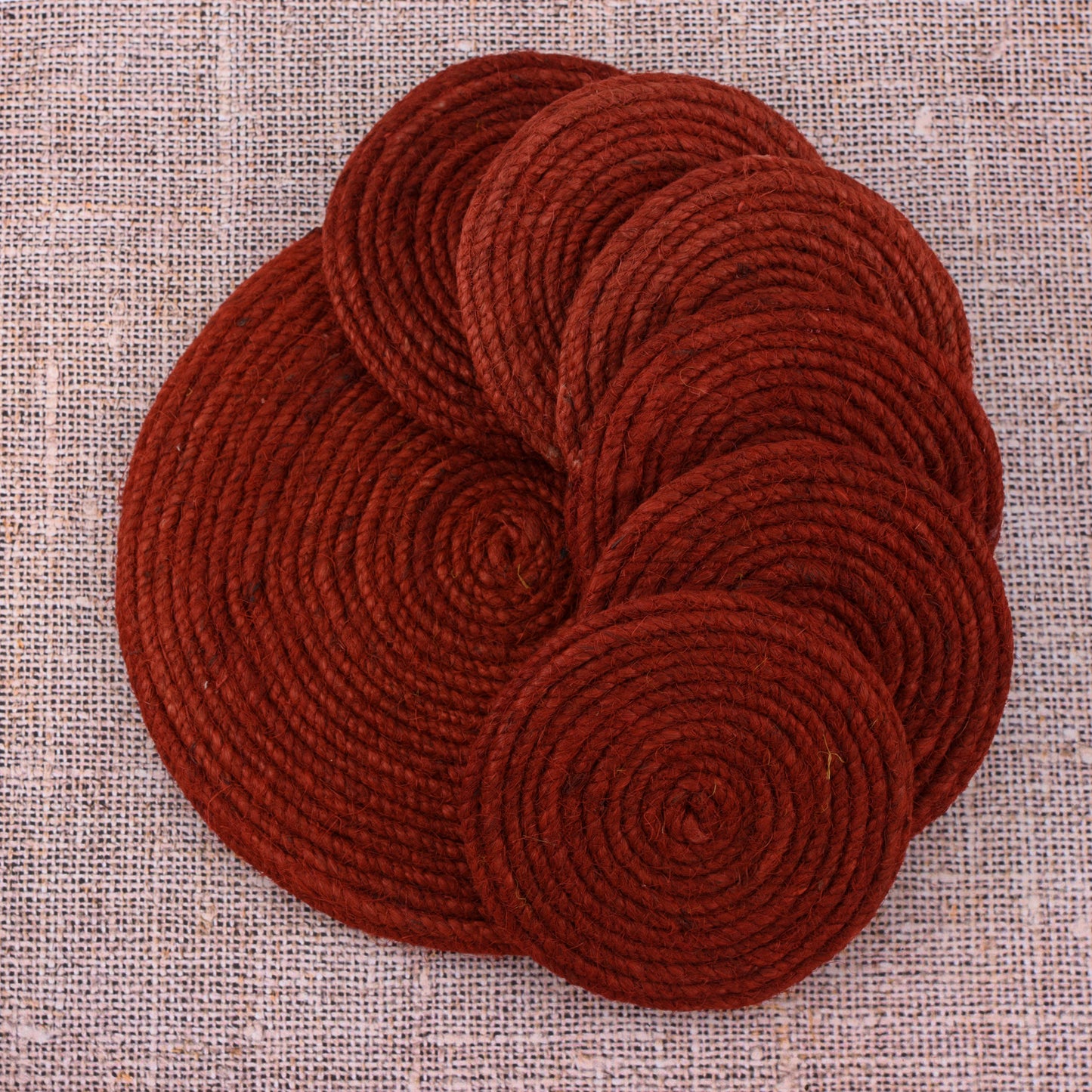 Jute Red Coaster Set, handmade coaster set , Round design Red coasters CS017,