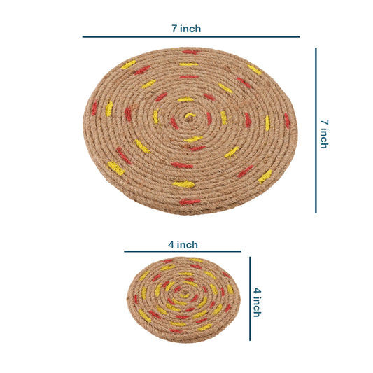 Jute Coaster Set, handmade coaster set , Round design coaster Set CS09