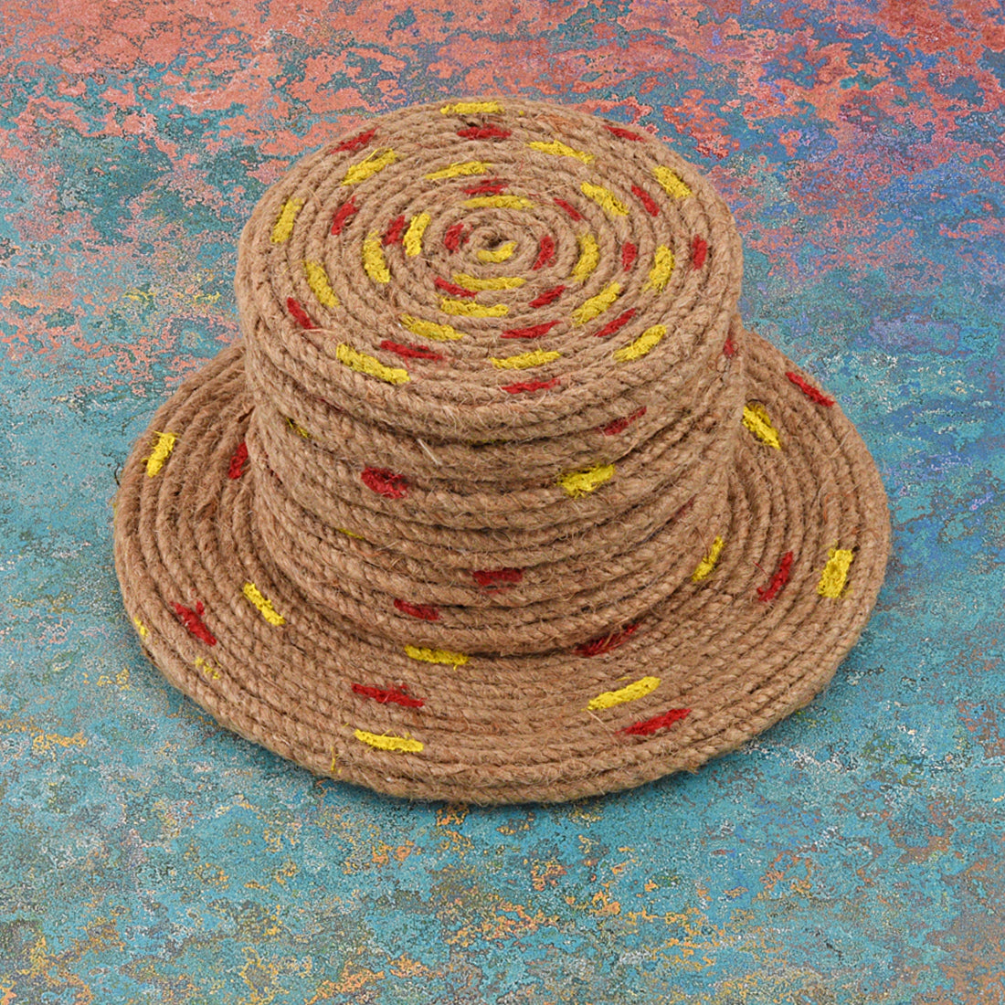 Jute Coaster Set, handmade coaster set , Round design coaster Set CS09
