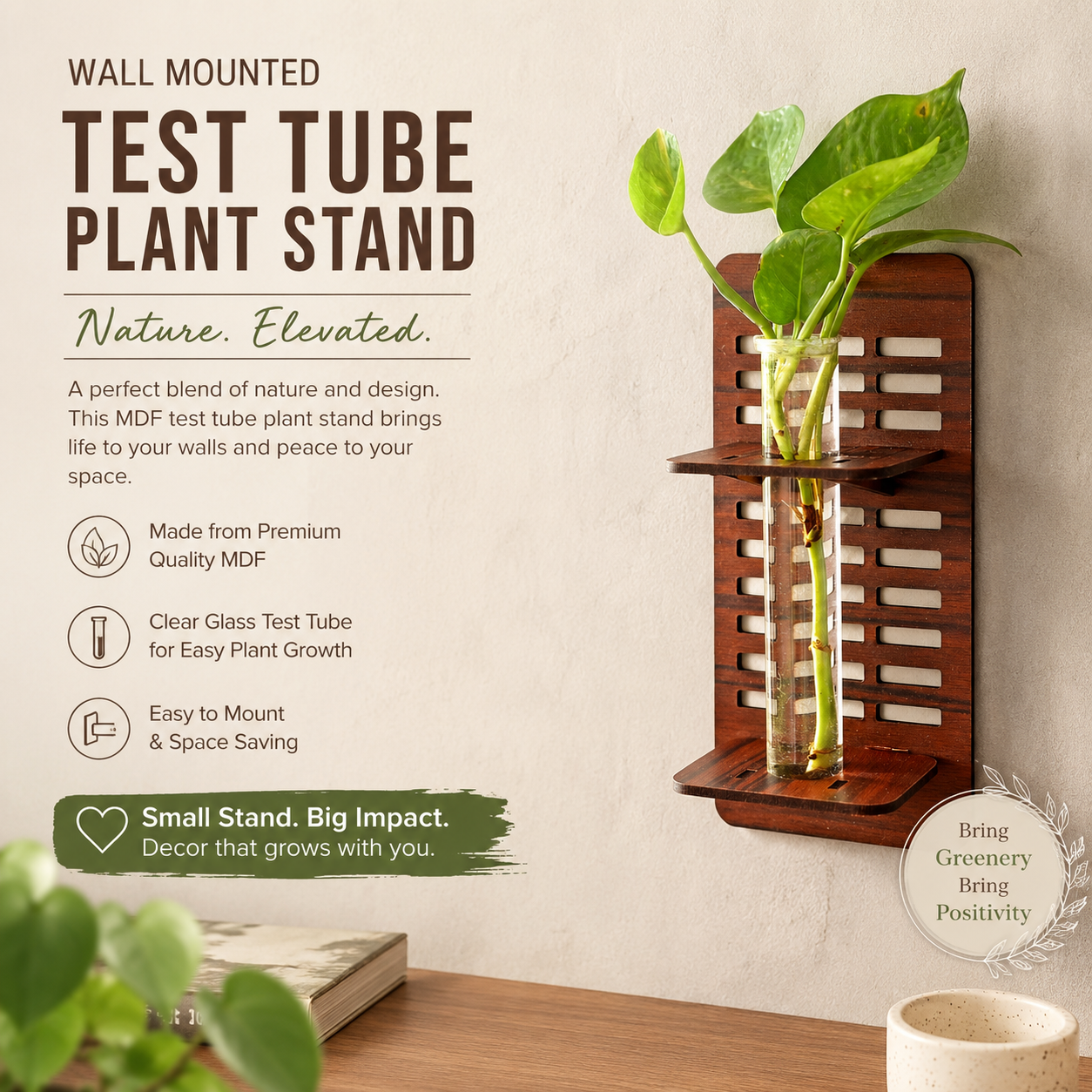 Wall Hanging Wooden Test Tube Planter Set of 2