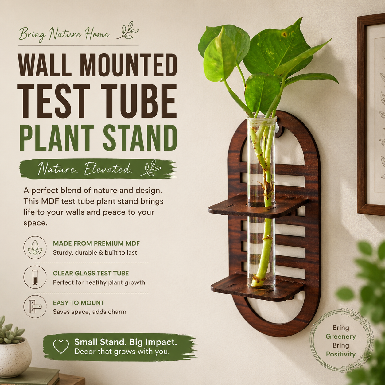 Wall Hanging Wooden Test Tube Planter Set of 2