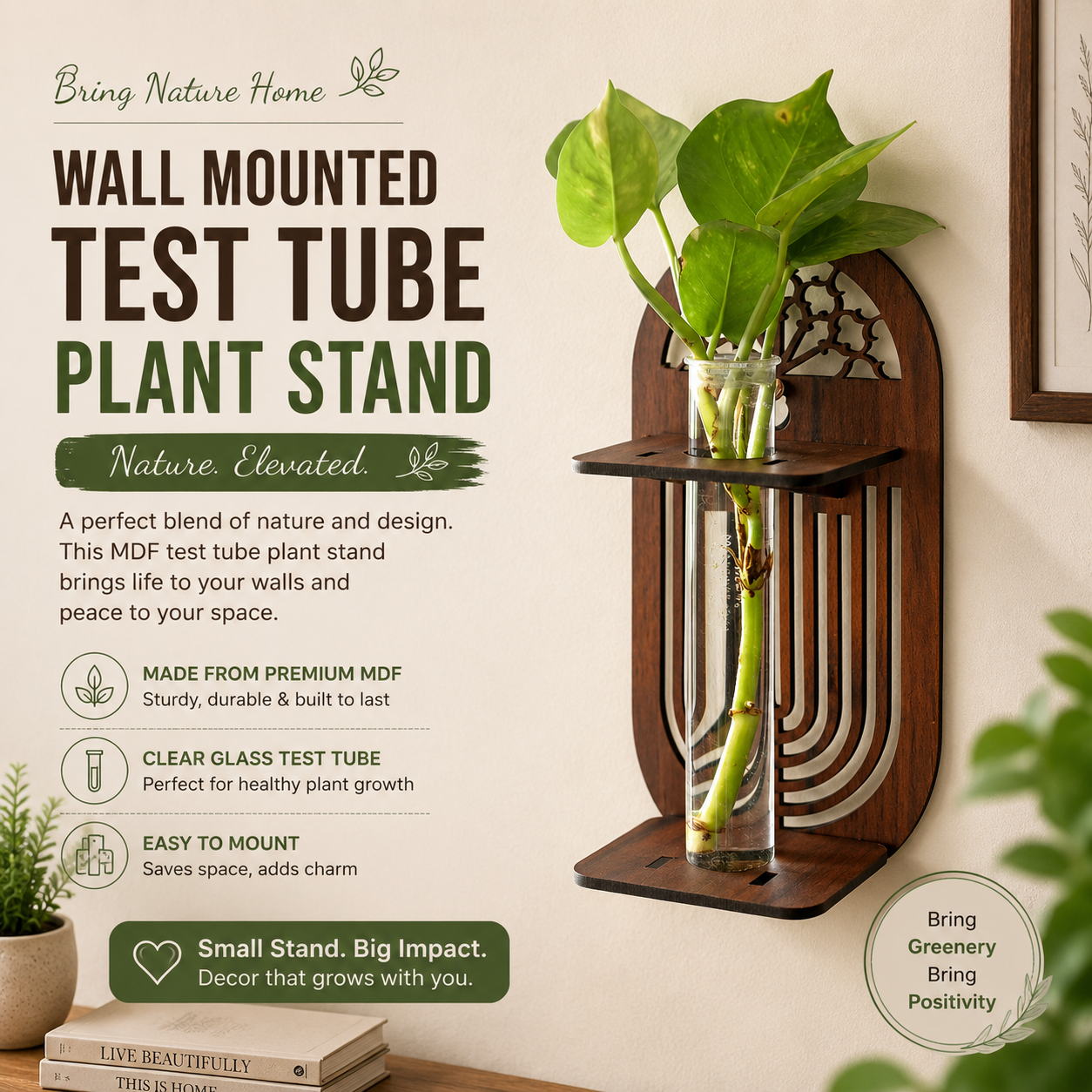 Wall Hanging Wooden Test Tube Planter Set of 2