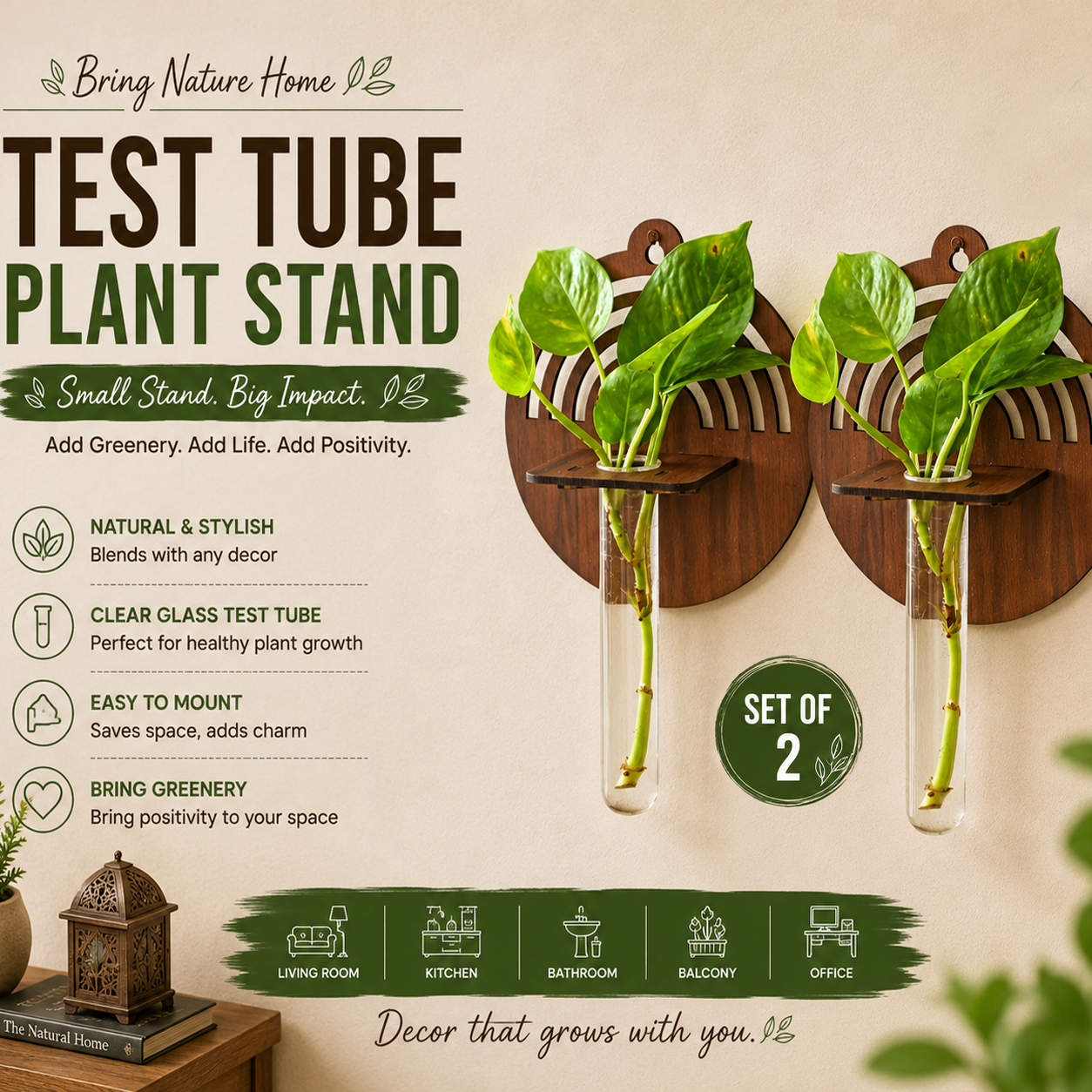 Wall Hanging Wooden Test Tube Planter set of 2