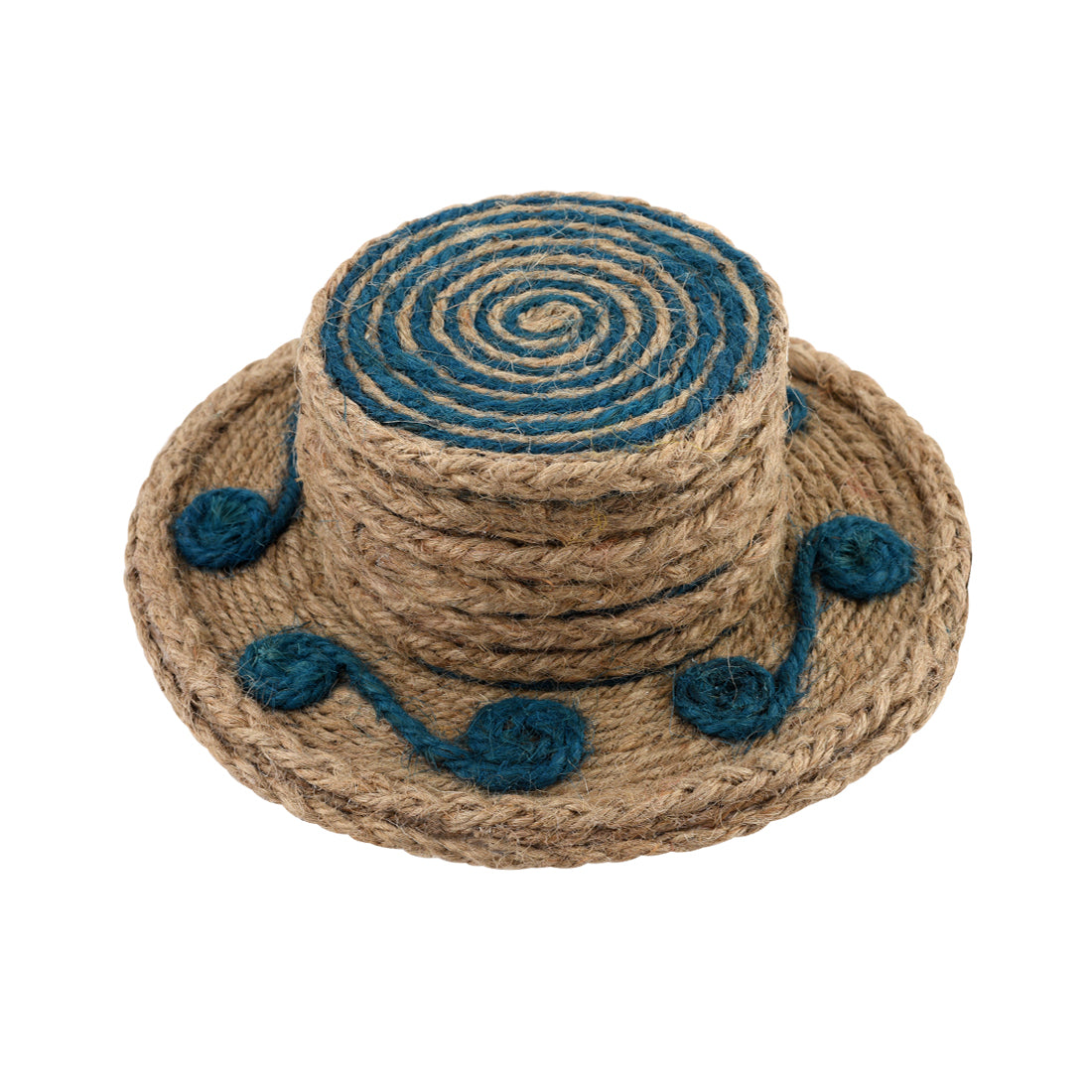 Jute Blue Flower  Coaster Set, handmade coaster set , Round design Blue coasters CS019