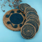 Jute Blue Flower  Coaster Set, handmade coaster set , Round design Blue coasters CS019