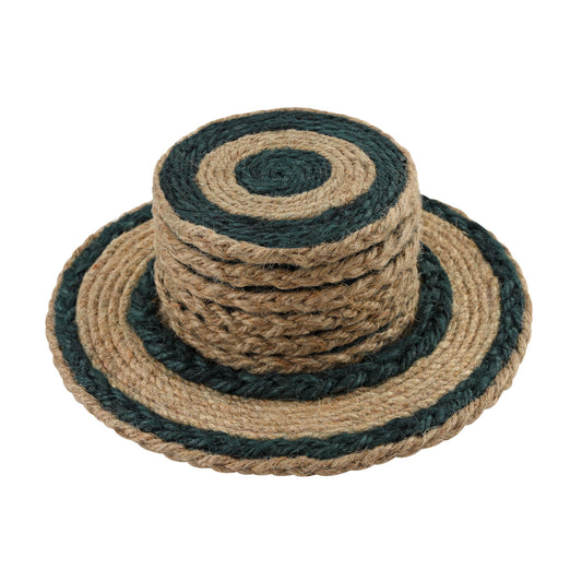 Jute Green Flower Coaster Set, handmade coaster set , Round design Green coasters CS021