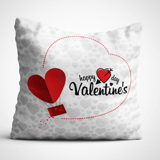 Indiyaza gift Happy Valentine's Day Digitally Printed Throw Pillow Cover/Case in Micro Stain Fabric Decorative for Couch Bed Car 12x12 cm Single with Filler Cloud White