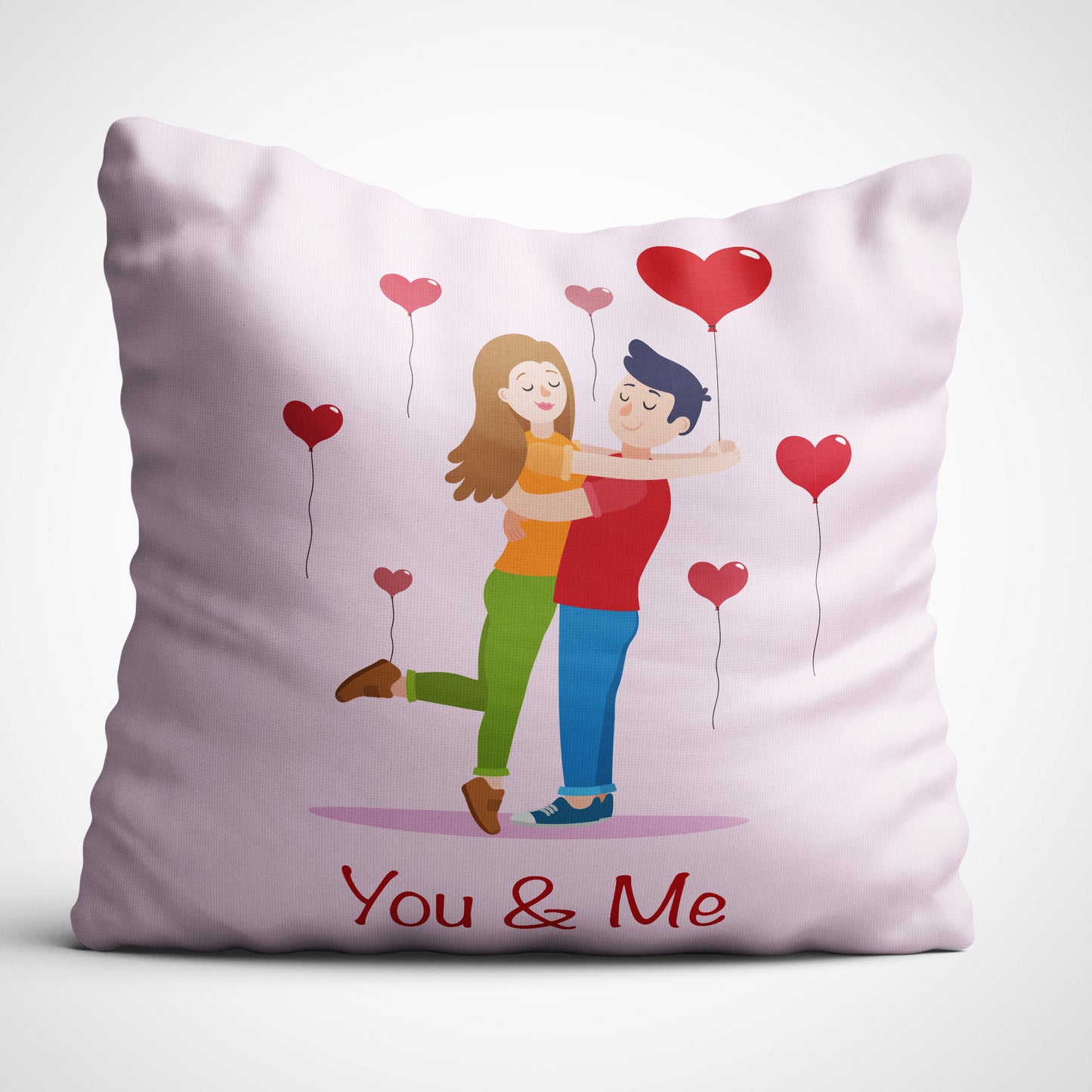 Indiyaza gift You & Me Couple Digitally Printed Throw Pillow Cover/Case in Micro Stain Fabric Decorative for Couch Bed Car 12x12 cm Single with Filler Blush Pink