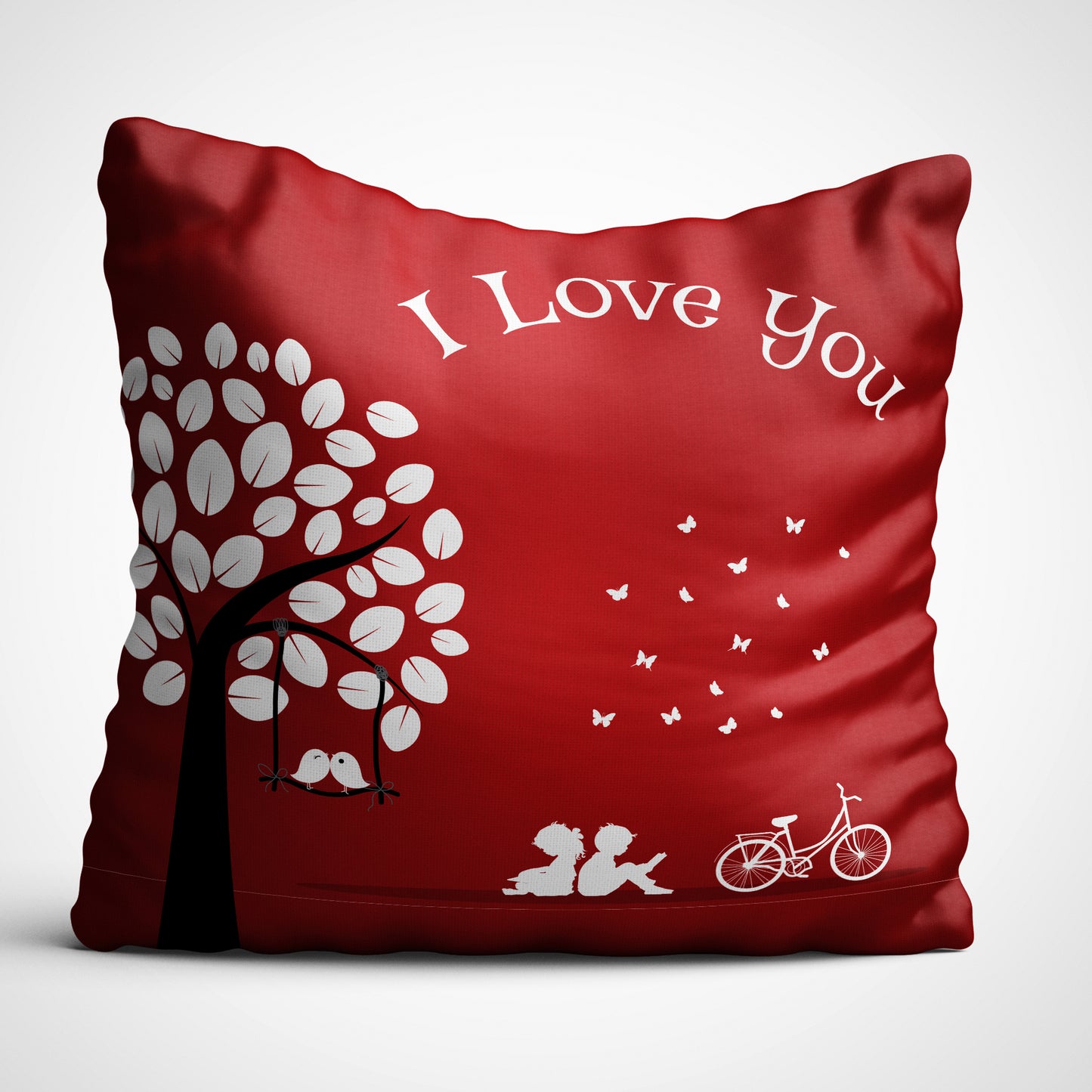 Indiyaza gift I Love You Digitally Printed Throw Pillow Cover/Case in Micro Stain Fabric Decorative for Couch Bed Car 12x12 cm Single with Filler Berry Red