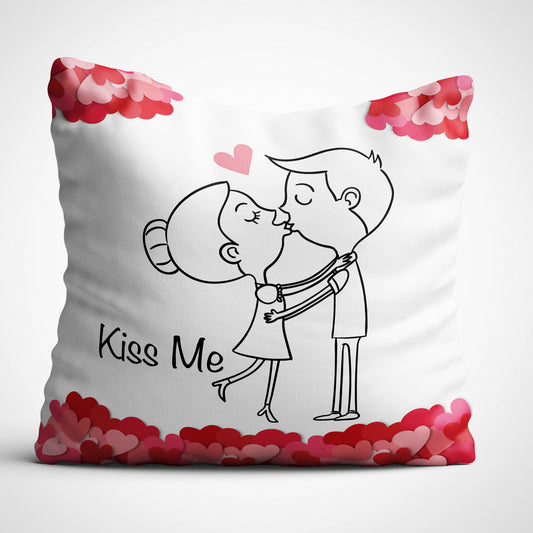 Indiyaza gift Kiss Me Digitally Printed Throw Pillow Cover/Case in Micro Stain Fabric Decorative for Couch Bed Car 12x12 cm Single with Filler Pearl White