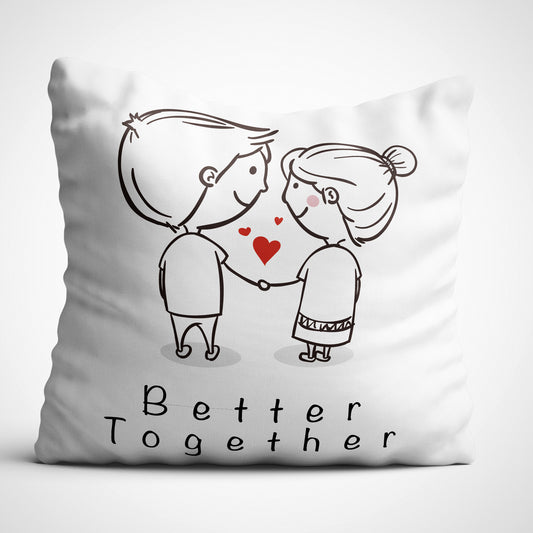 Indiyaza gift Better Together Couple Digitally Printed Throw Pillow Cover/Case in Micro Stain Fabric Decorative for Couch Bed Car 12x12 cm Single with Filler Pearl White