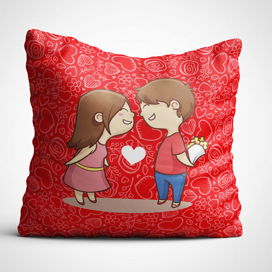 Indiyaza gift Couple Digitally Printed Throw Pillow Cover/Case in Micro Stain Fabric Decorative for Couch Bed Car 12x12 cm Single with Filler Rose Red