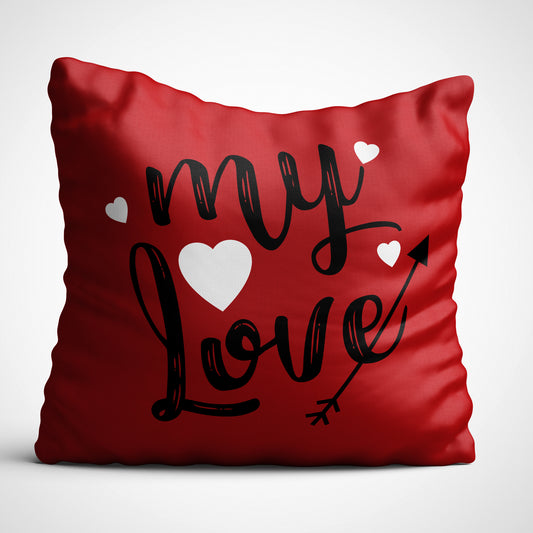 Indiyaza Gift I Love You Micro Satin Cushion Cover with Fiber Filler, 12 X 12-inch (Red)