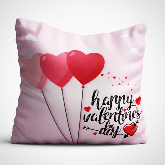 Indiyaza gift Happy Valentine's Day Heart Baloons Digitally Printed Throw Pillow Cover/Case in Micro Stain Fabric Decorative for Couch Bed Car 12x12 cm Single with Filler Blush Pink