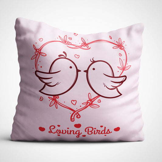 Indiyaza gift Loving Birds Digitally Printed Throw Pillow Cover/Case in Micro Stain Fabric Decorative for Couch Bed Car 12x12 cm Single with Filler Blush Pink