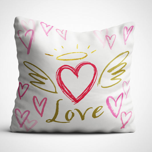 Indiyaza gift Love Heart Digitally Printed Throw Pillow Cover/Case in Micro Stain Fabric Decorative for Couch Bed Car 12x12 cm Single with Filler Pearl White