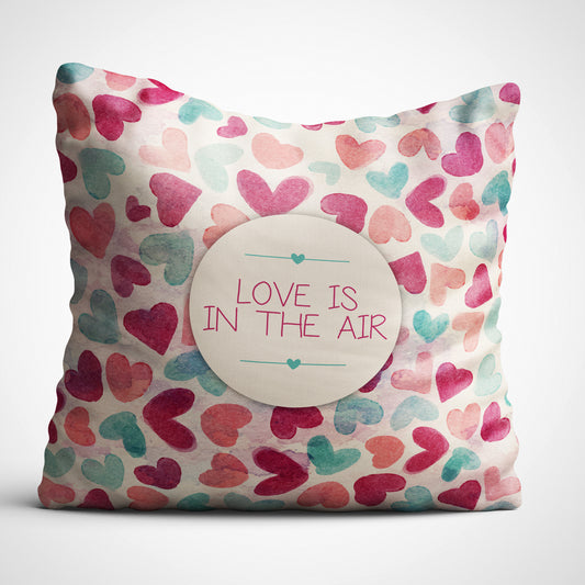 Indiyaza gift Love is in The Air Multicolour Hearts Digitally Printed Throw Pillow Cover/Case in Micro Stain Fabric Decorative for Couch Bed Car 12x12 cm Single with Filler Blush Pink