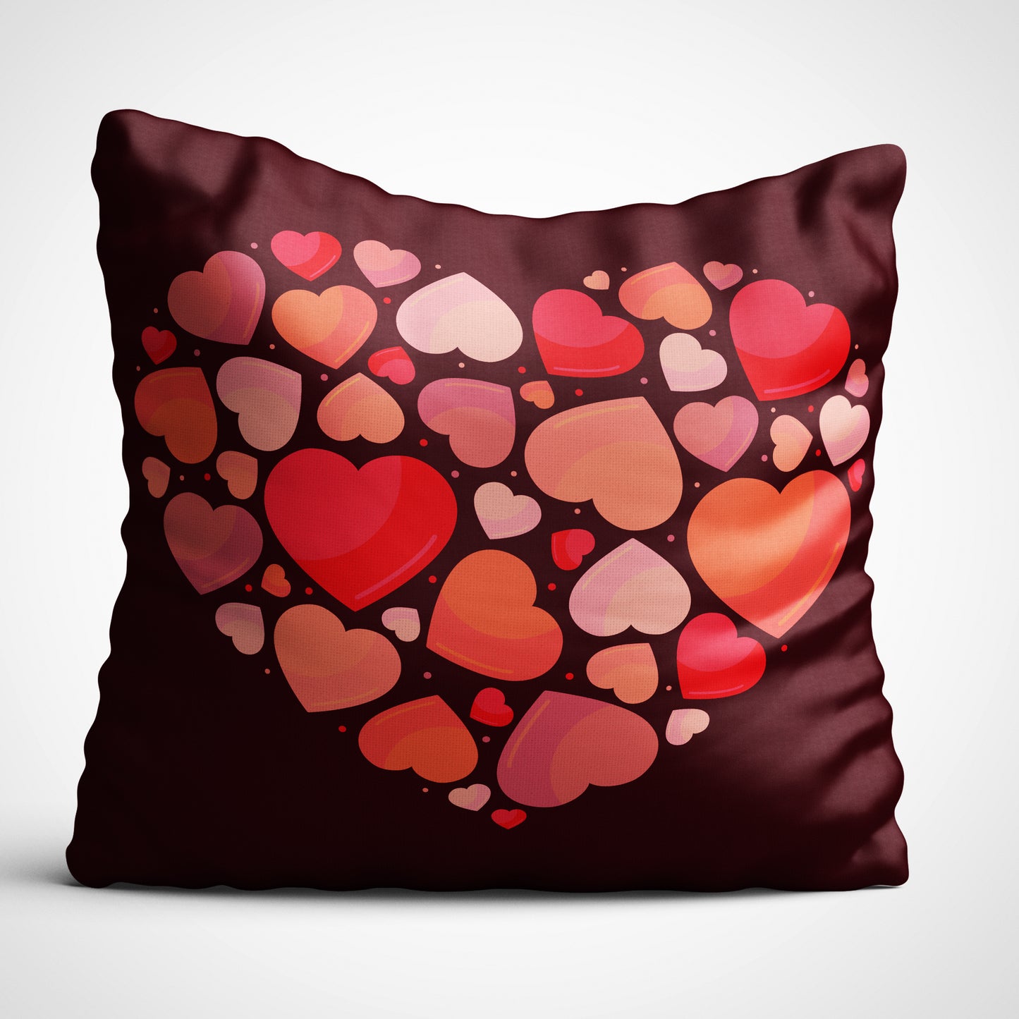 Indiyaza gift Multi Hearts Digitally Printed Throw Pillow Cover/Case in Micro Stain Fabric Decorative for Couch Bed Car 12x12 cm Single with Filler Brown