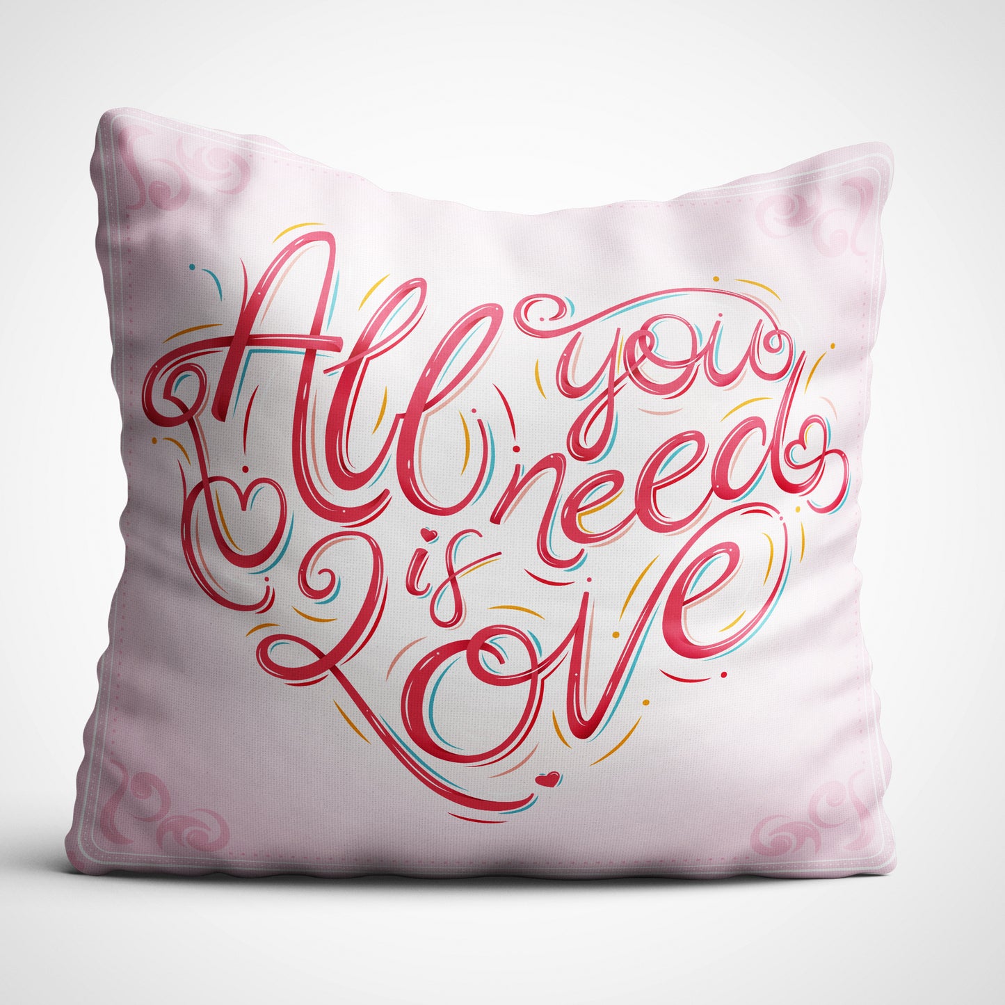 Indiyaza gift All You Need is Love Digitally Printed Throw Pillow Cover/Case in Micro Stain Fabric Decorative for Couch Bed Car 12x12 cm Single with Filler Blush Pink