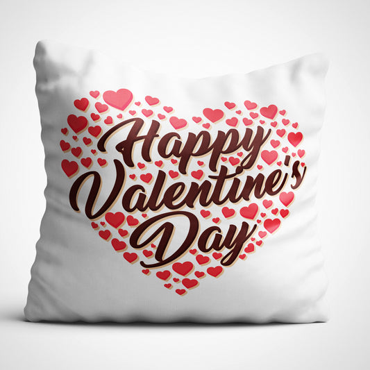 Indiyaza gift Happy Valentine's Day Digitally Printed Throw Pillow Cover/Case in Micro Stain Fabric Decorative for Couch Bed Car 12x12 cm Single with Filler Pearl White