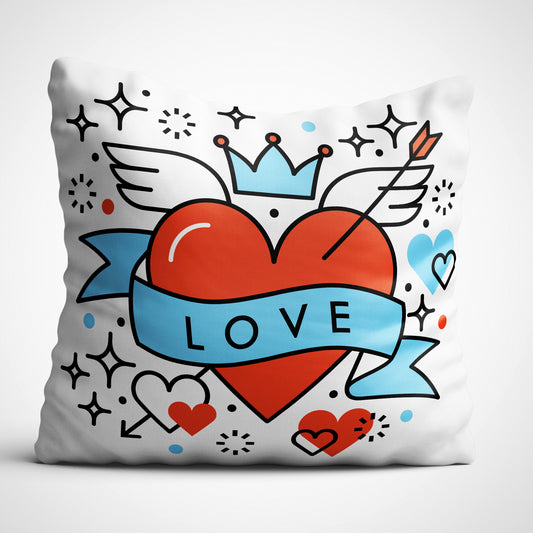 Indiyaza gift Love Digitally Printed Throw Pillow Cover/Case in Micro Stain Fabric Decorative for Couch Bed Car 12x12 cm Single with Filler Cloud White