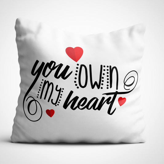 Indiyaza gift You Own My Heart Digitally Printed Throw Pillow Cover/Case in Micro Stain Fabric Decorative for Couch Bed Car 12x12 cm Single with Filler Cloud White