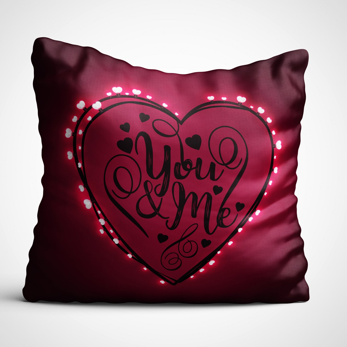 Indiyaza gift You & Me Digitally Printed Throw Pillow Cover/Case in Micro Stain Fabric Decorative for Couch Bed Car 12x12 cm Single with Filler Maroon