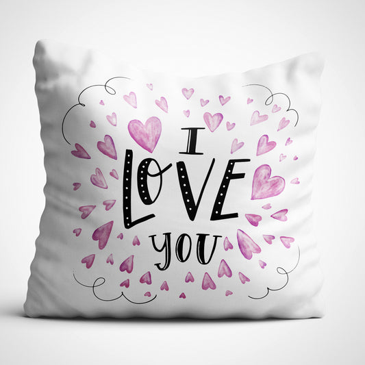 Indiyaza gift I Love U Digitally Printed Throw Pillow Cover/Case in Micro Stain Fabric Decorative for Couch Bed Car 12x12 cm Single with Filler Pearl White