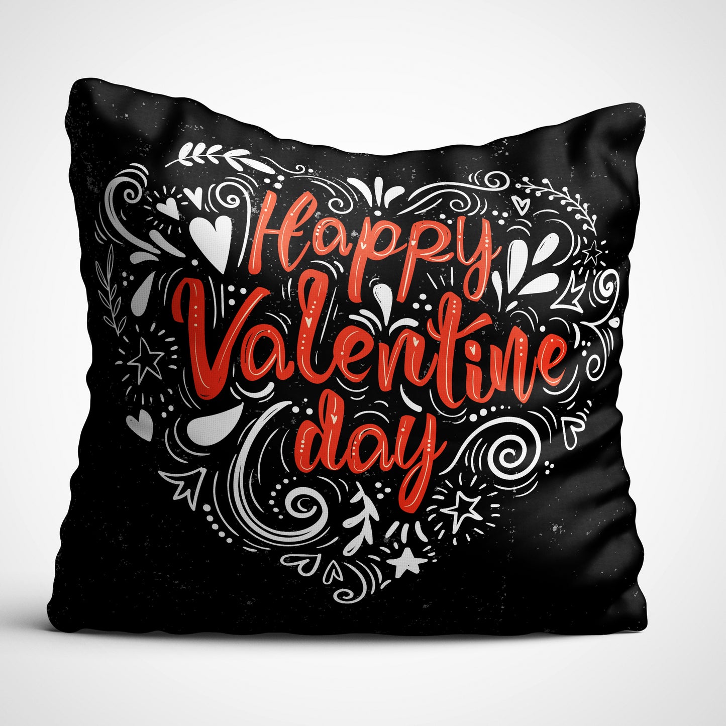 Indiyaza gift Happy Valentine Day Digitally Printed Throw Pillow Cover/Case in Micro Stain Fabric Decorative for Couch Bed Car 12x12 cm Single with Filler Metal Black