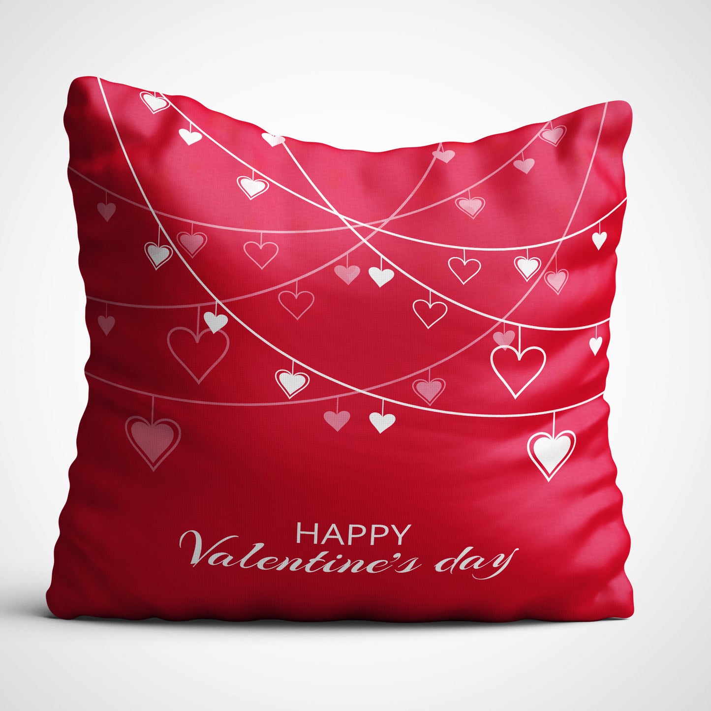 Indiyaza gift Happy Valentine Day Digitally Printed Throw Pillow Cover/Case in Micro Stain Fabric Decorative for Couch Bed Car 12x12 cm Single with Filler Berry Red