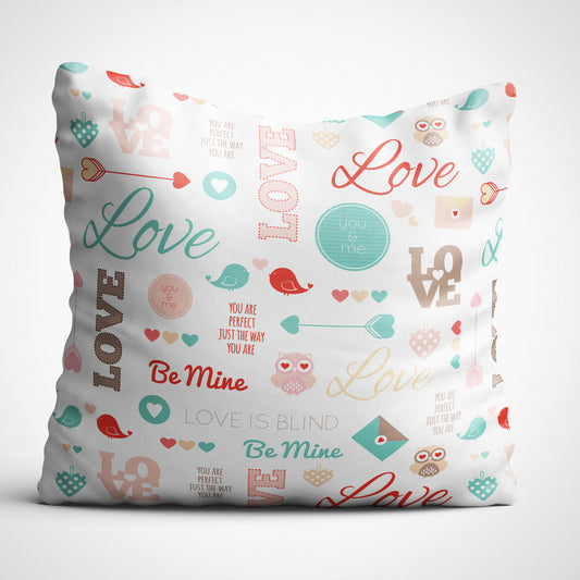 Indiyaza gift Love Be Mine Digitally Printed Throw Pillow Cover/Case in Micro Stain Fabric Decorative for Couch Bed Car 12x12 cm Single with Filler Frost White