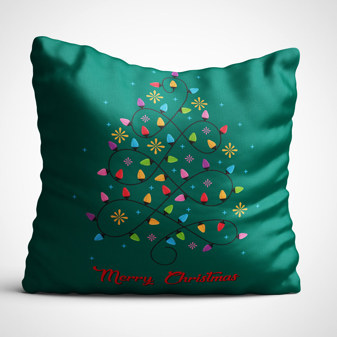 Indiyaza gift Merry Christmas Digitally Printed Throw Pillow Cover/Case in Micro Stain Fabric Decorative for Couch Bed Car 12x12 cm Single with Filler Sepia Basil Green Xmas Decorations