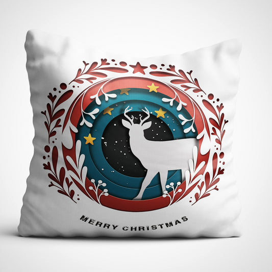 Indiyaza Gift Christmas Decorations for House Merry Christmas Printed Red Cushion Cover 12x12 inches with Filler - Christmas Cushion, Xmas Decorations, Christmas Gifts, Christmas Pillow