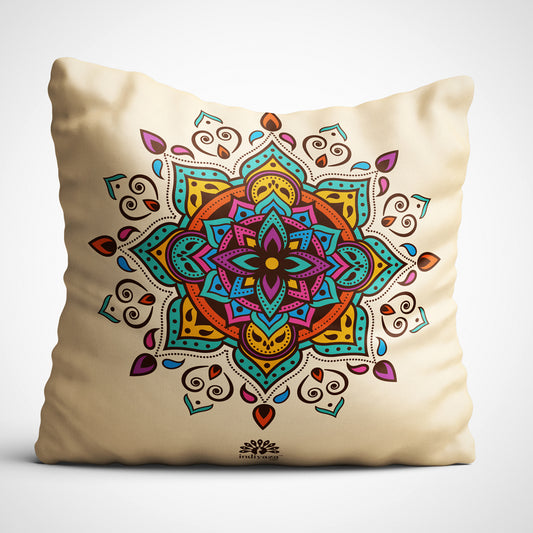 Indiyaza Gift Rangoli Cushion Cover with Fiber Vaccum Filler 12"X12"