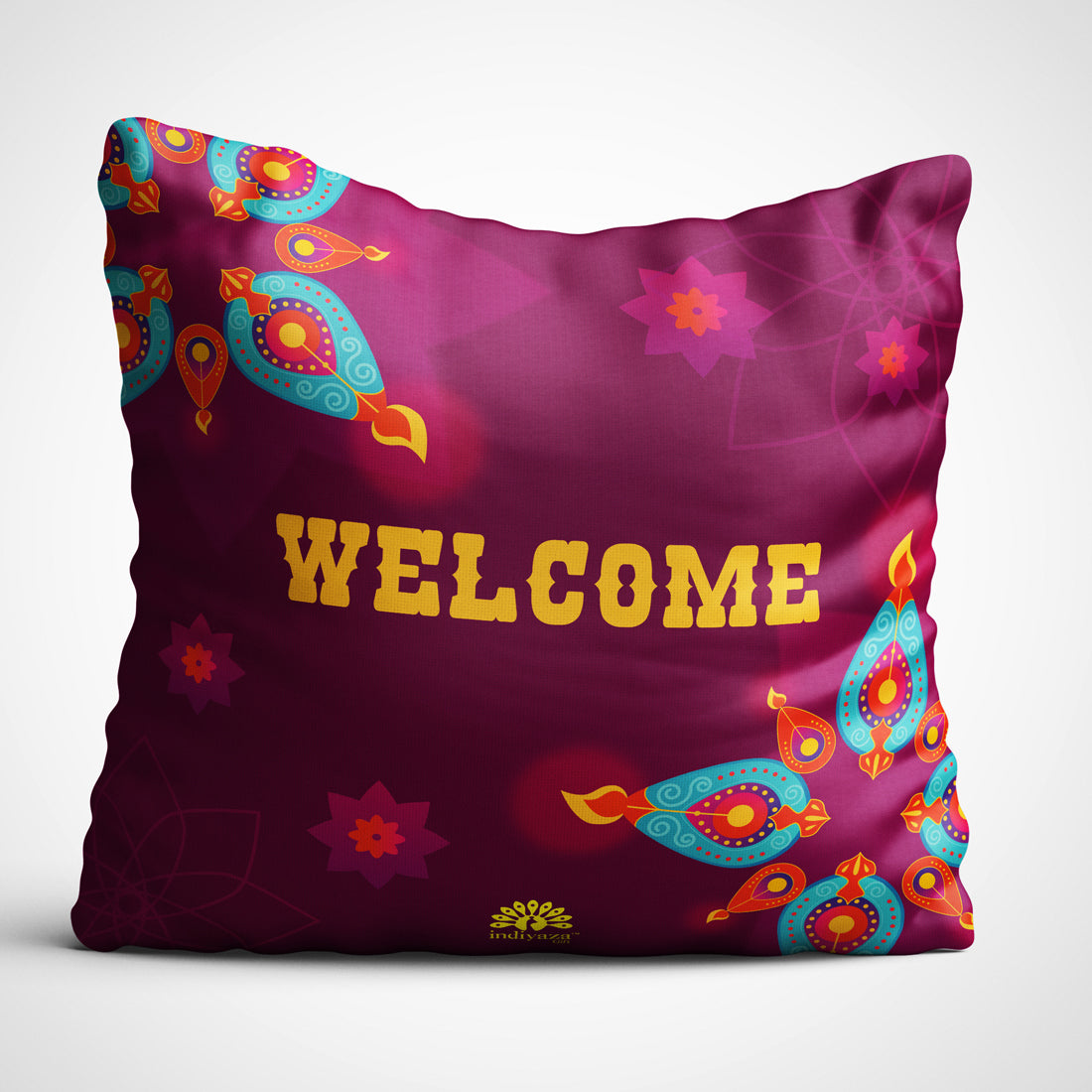 Indiyaza Gift Welcome Diwali Cushion Cover Maroon Colour 12"X12"