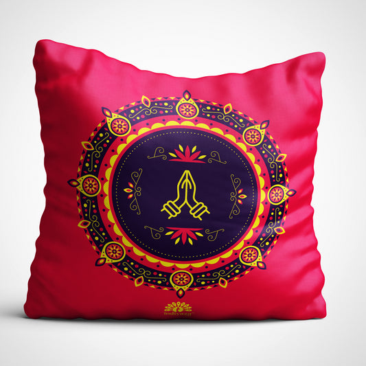 Indiyaza Gift Namste Cushion Cover for Diwali Micro Satin Cushion 12"X12