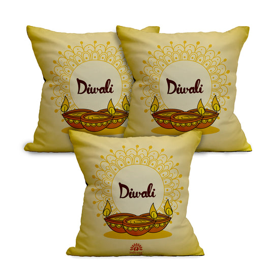 Indiyaza Gift Diwali Cushion Cover Set of 3 Micro Stain 12"x12"