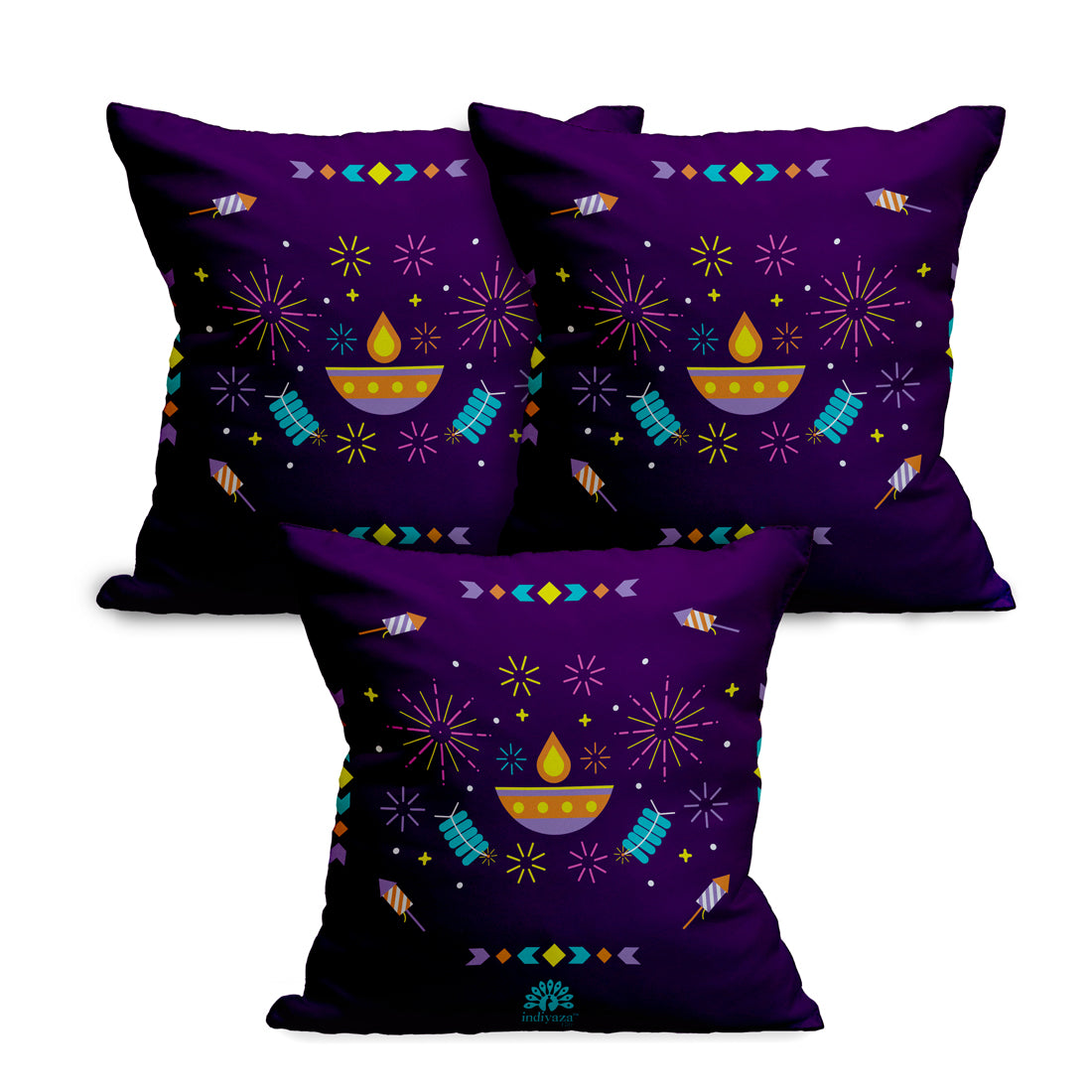 Indiyaza Gift Cushion Cover for Diwali Set of 3 12"X12"