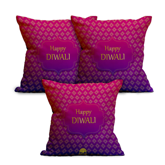 Indiyaza Gift Cushion Cover Happy Diwali Micro Satin Cushion cover 12"X12" Set of 3