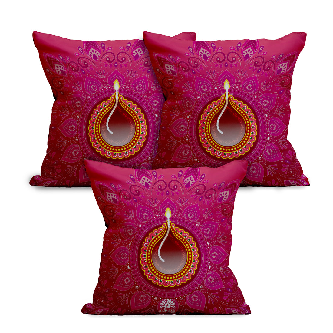 Indiyaza Gift Cushion Cover Rangoli  Micro Satin Cushion cover 12"X12" Set of 3